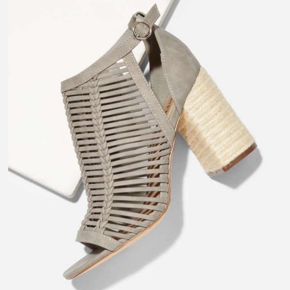 JustFab Woven Wanderlust Grey Espadrille Heel 8